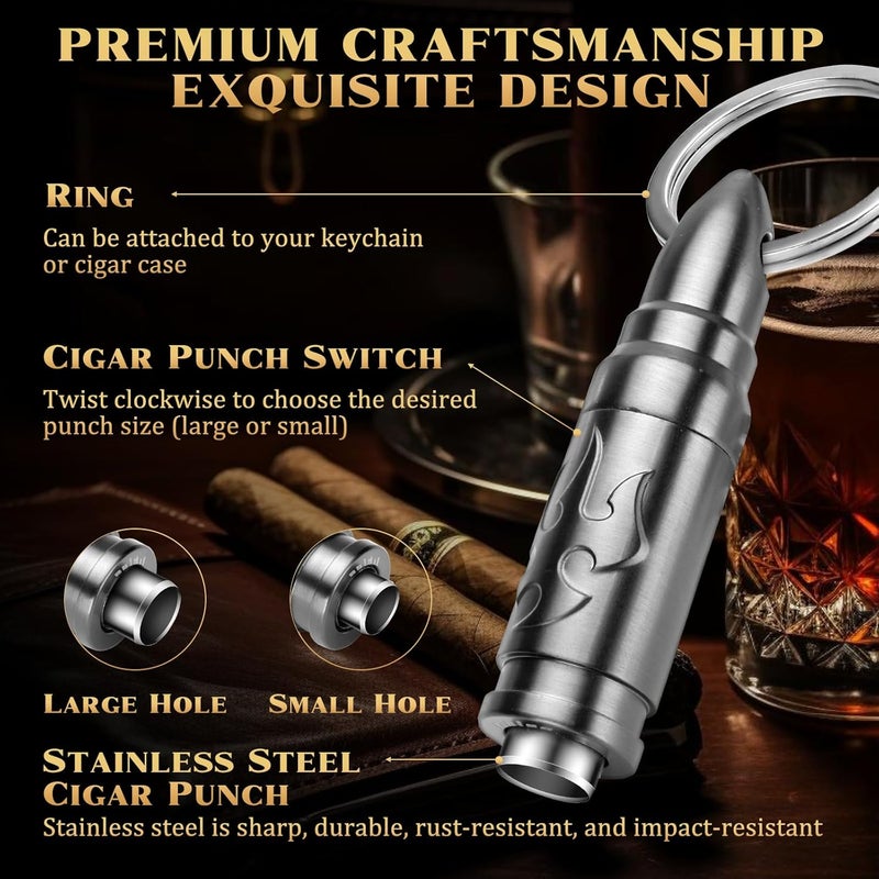 LIHTUN Portable Cigar Punch Cutter - Twist-Out Cigar Punch with 2 Sizes, Clockwise Switch Between Large and Small Punch Holes, Precision Cutting for Various Cigars, Christmas Day Gift (Silver) - Image 2